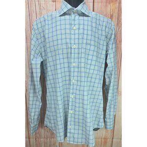 Peter Millar Mens Blue Plaid Long Sleeve Button-Down Shirt Medium